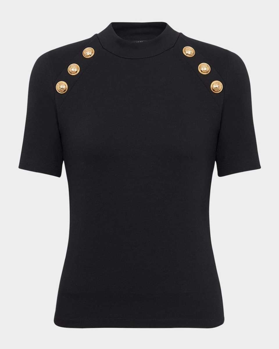 6-Button Raglan-Sleeve Stretch T-Shirt